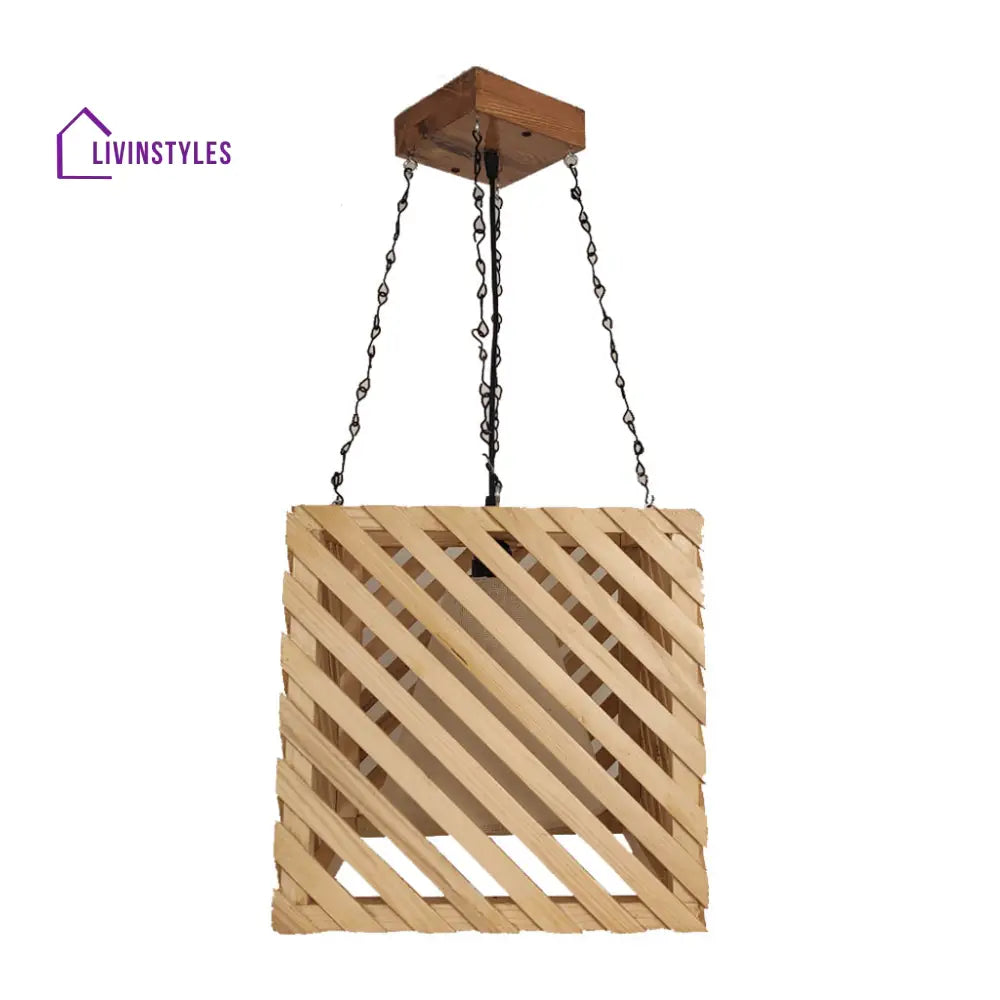 Oblique Beige Wooden Single Hanging Lamp Lamps