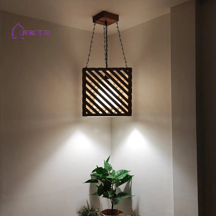 Oblique Beige Wooden Single Hanging Lamp Lamps