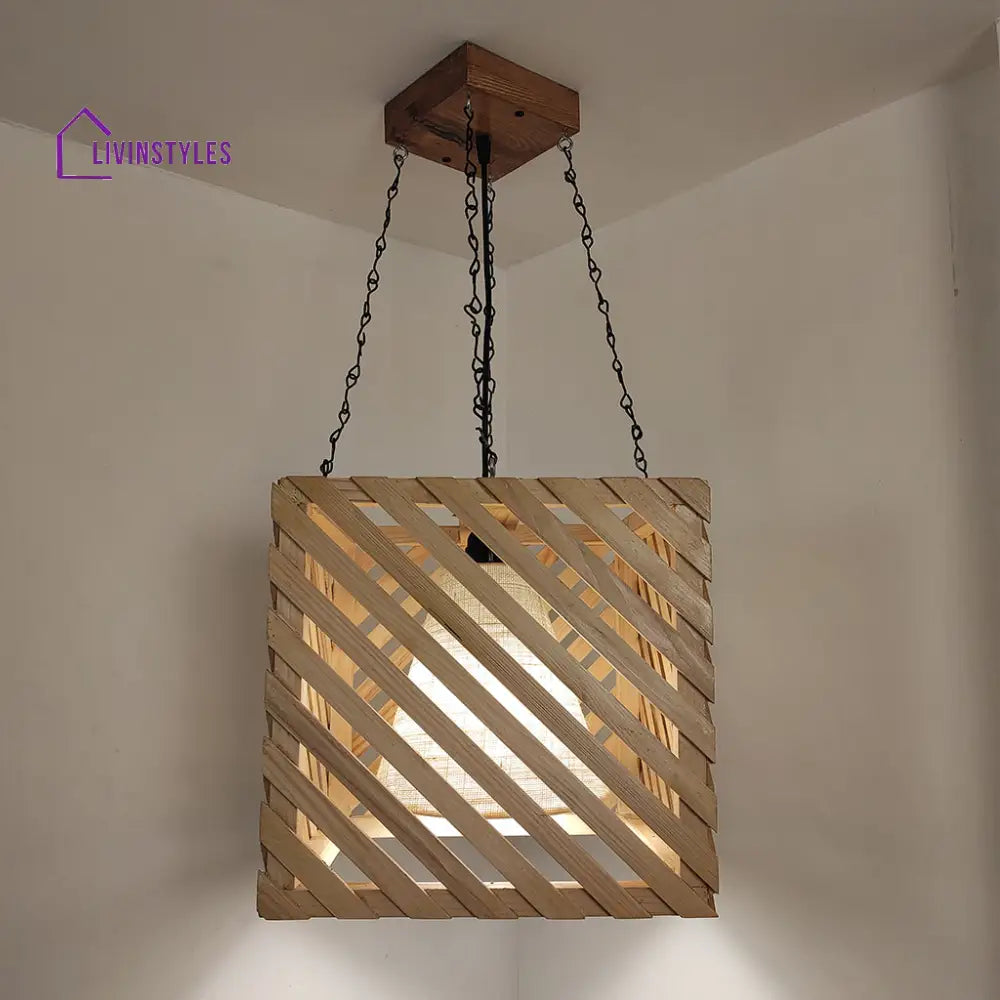 Oblique Beige Wooden Single Hanging Lamp Lamps