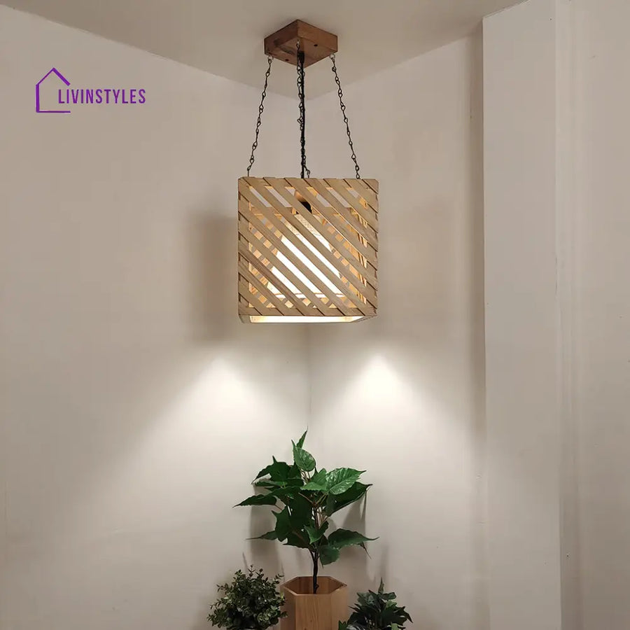 Oblique Beige Wooden Single Hanging Lamp Lamps