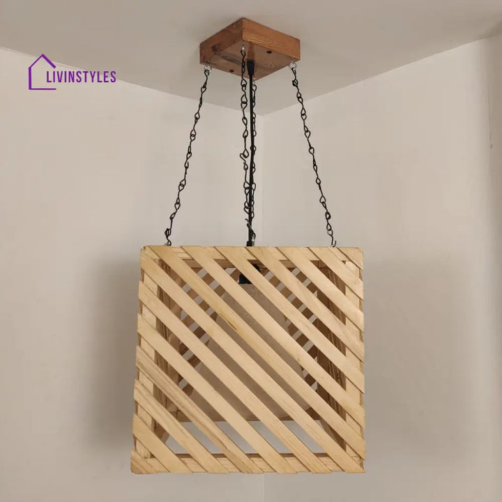 Oblique Beige Wooden Single Hanging Lamp Lamps