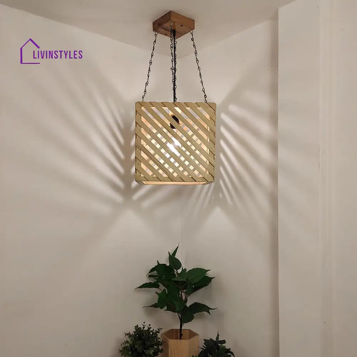 Oblique Beige Wooden Single Hanging Lamp Lamps