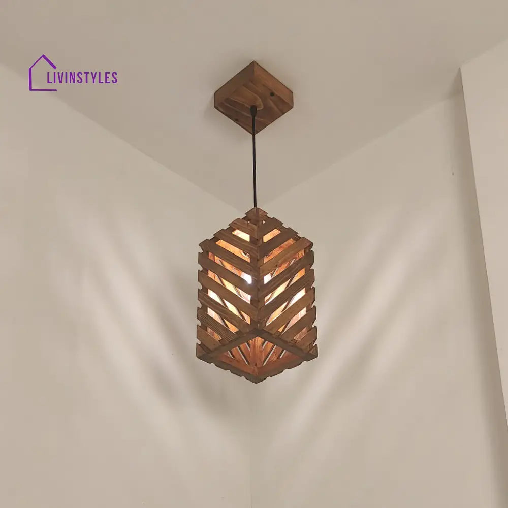 Oblique Brown Wooden Single Hanging Lamp Lamps