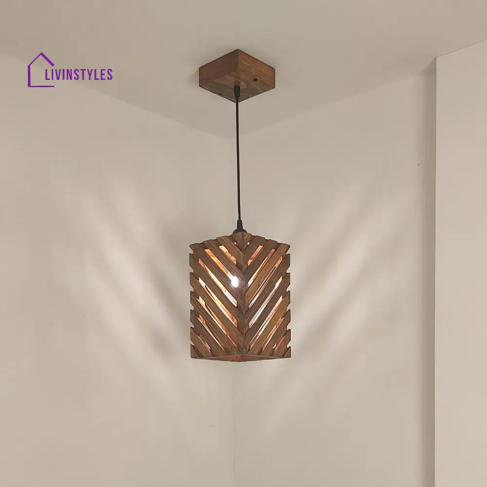 Oblique Brown Wooden Single Hanging Lamp Lamps