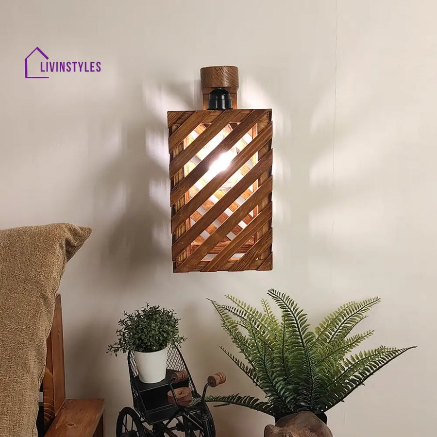 Oblique Brown Wooden Wall Light Lights