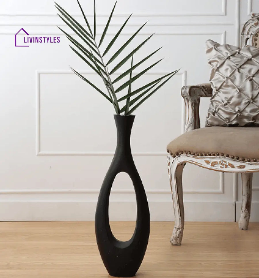 Oblong Vase In Raw Black Finish Small Size