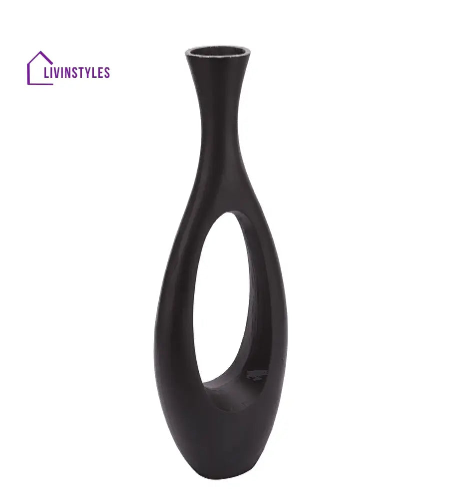 Oblong Vase In Raw Black Finish Small Size