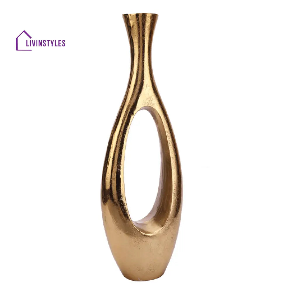 Oblong Vase In Raw Gold Finish Large Size