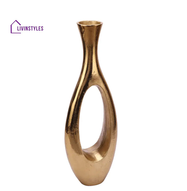 Oblong Vase In Raw Gold Finish Large Size