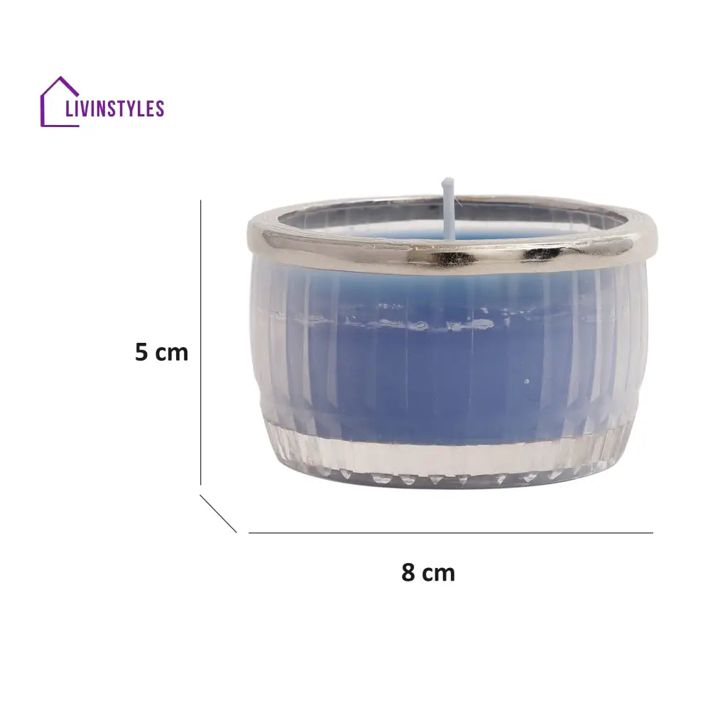 Ocean Breeze Blue Scented Candle Glass Jar With Silver Ring