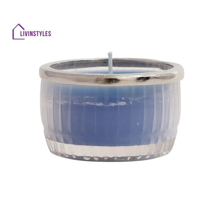 Ocean Breeze Blue Scented Candle Glass Jar With Silver Ring