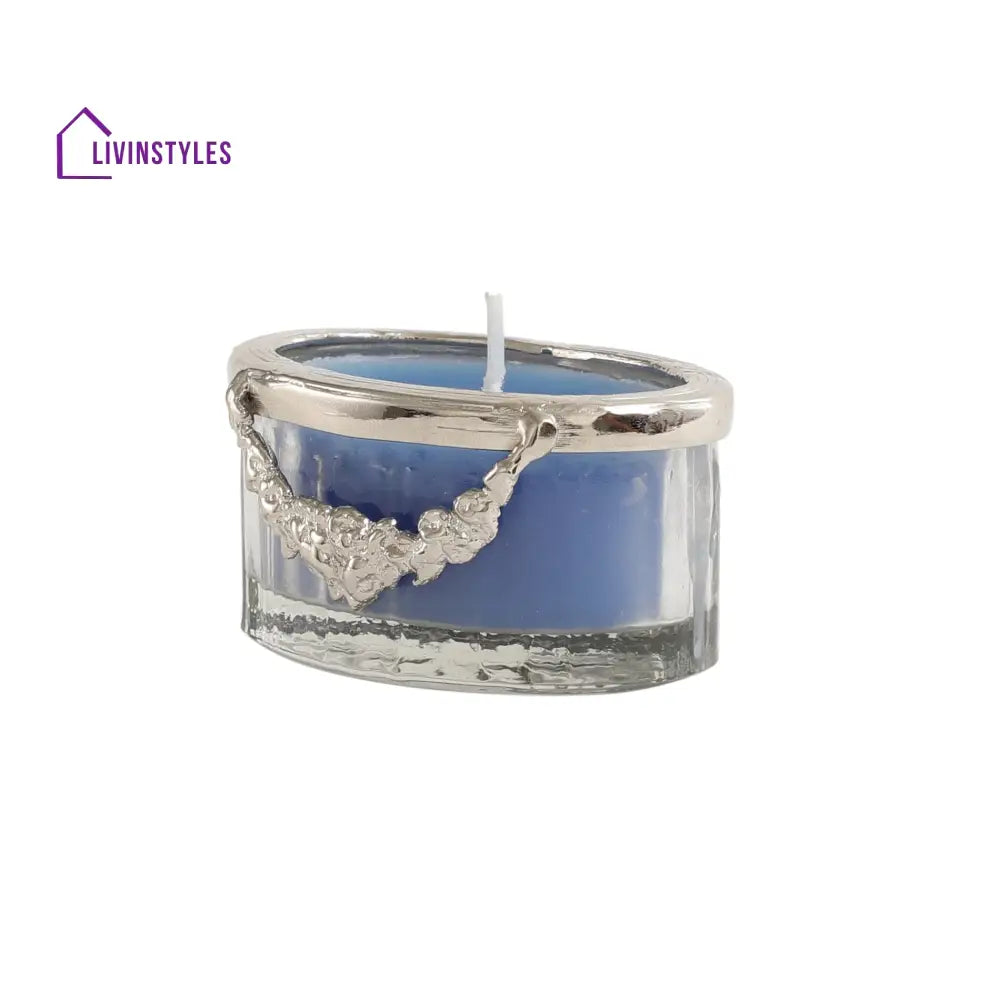 Ocean Breeze Blue Scented Candle Jar With Silver Ring