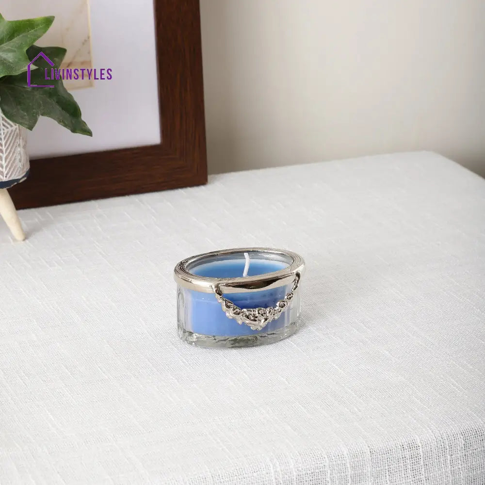 Ocean Breeze Blue Scented Candle Jar With Silver Ring