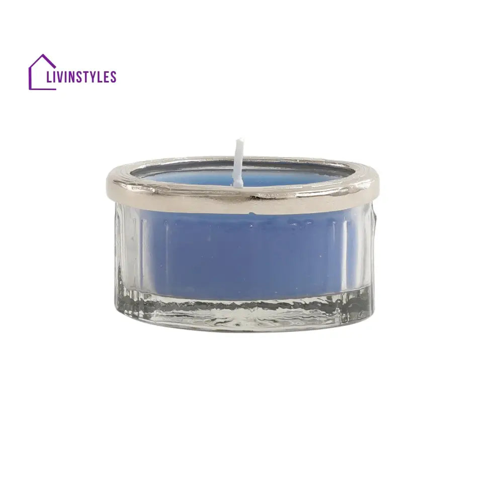 Ocean Breeze Blue Scented Candle Jar With Silver Ring