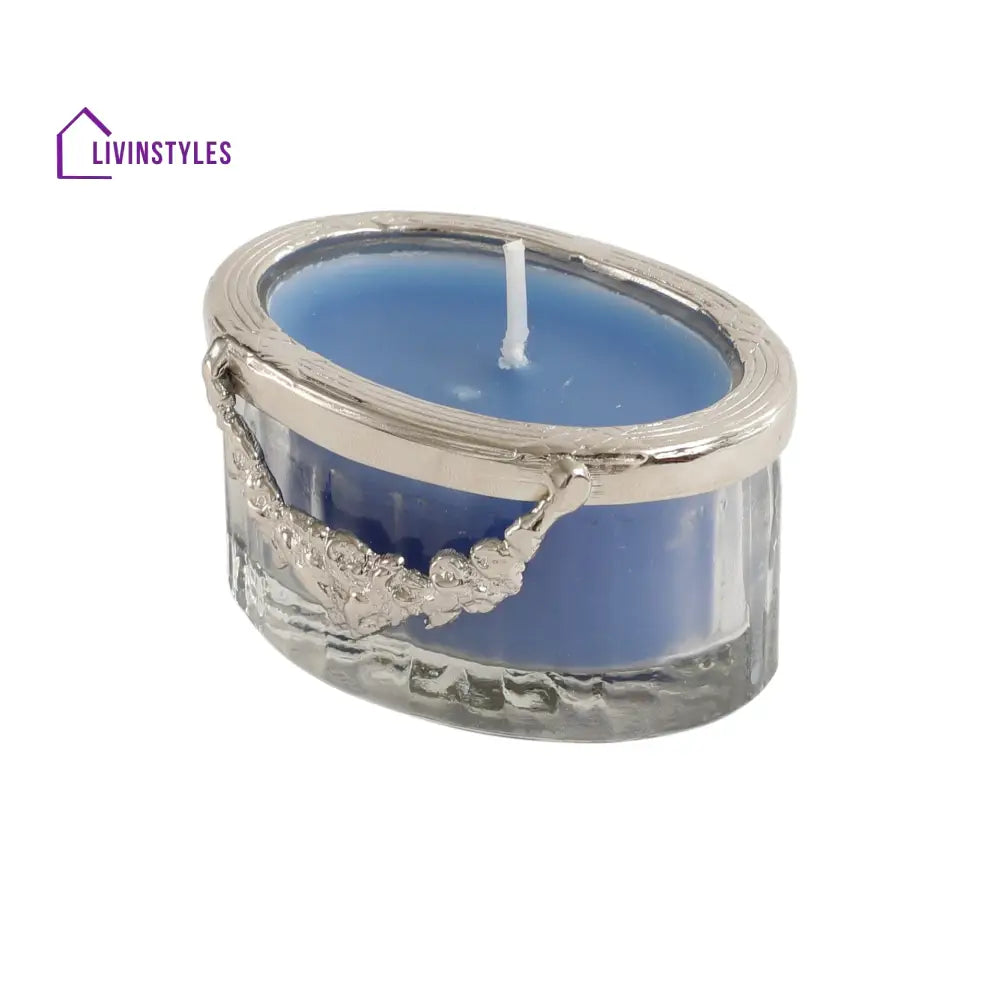 Ocean Breeze Blue Scented Candle Jar With Silver Ring