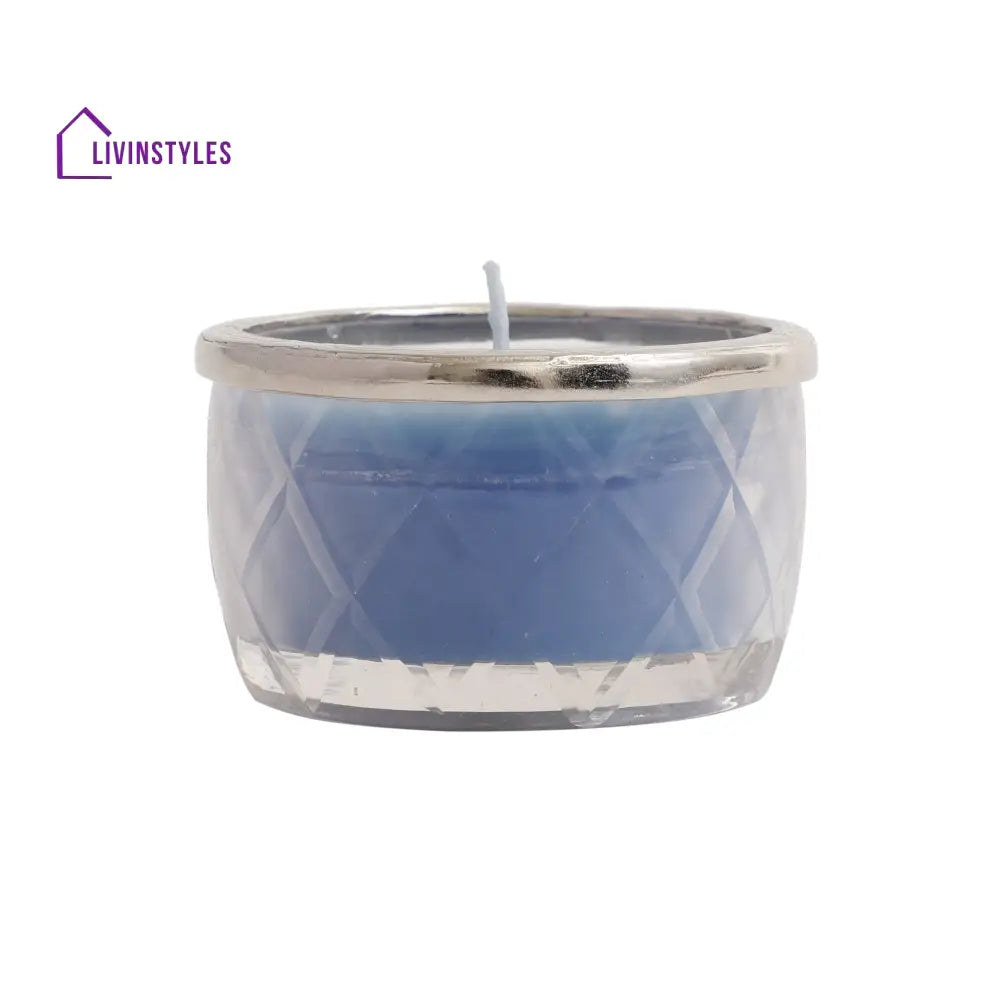 Ocean Breeze Blue Scented Candle Jar With Silver Ring