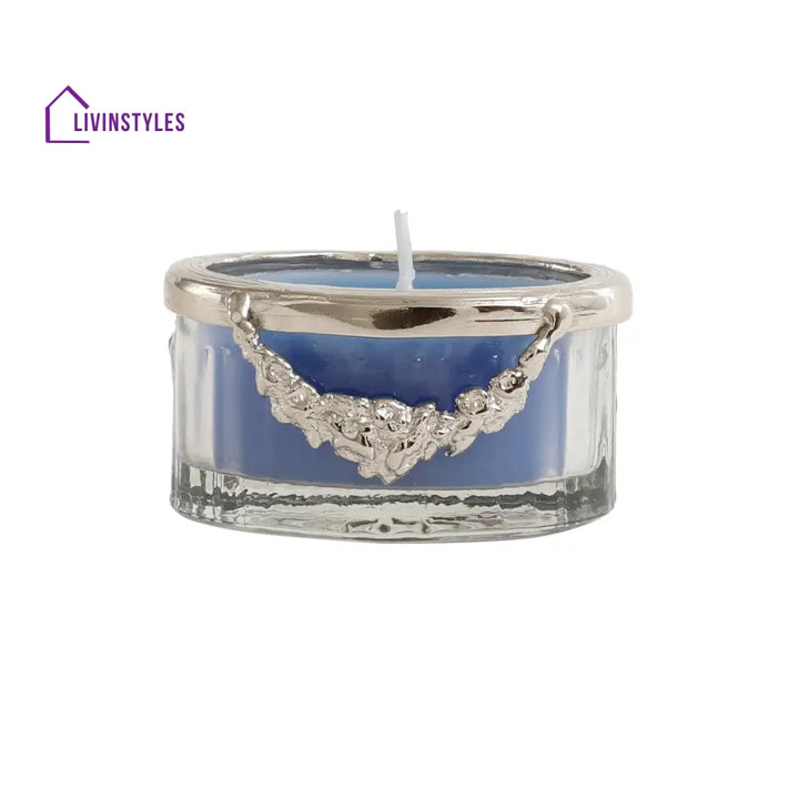 Ocean Breeze Blue Scented Candle Jar With Silver Ring