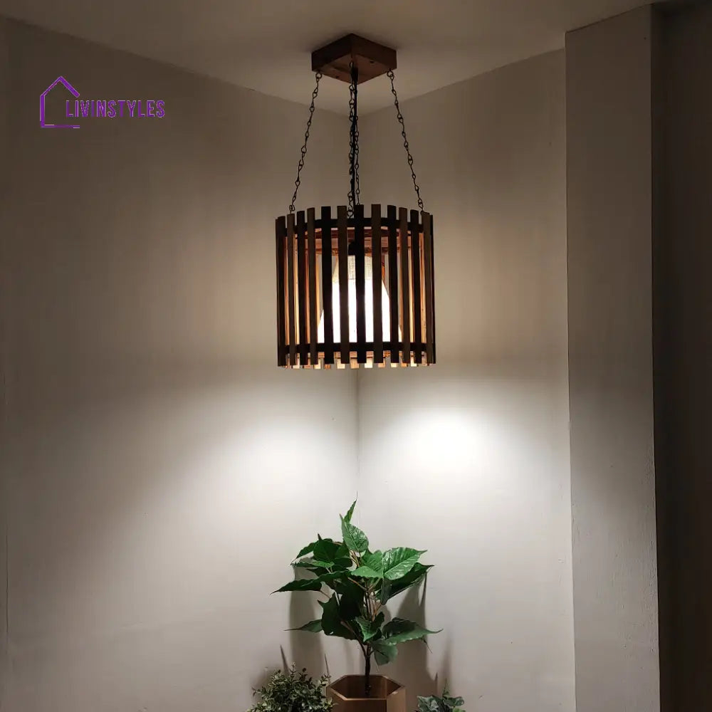 Octa Beige & Brown Wooden Single Hanging Lamp Lamps