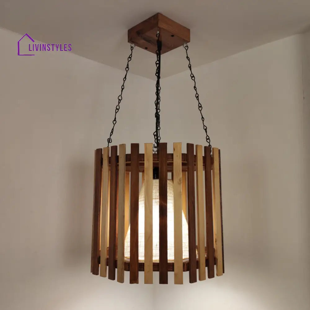 Octa Beige & Brown Wooden Single Hanging Lamp Lamps