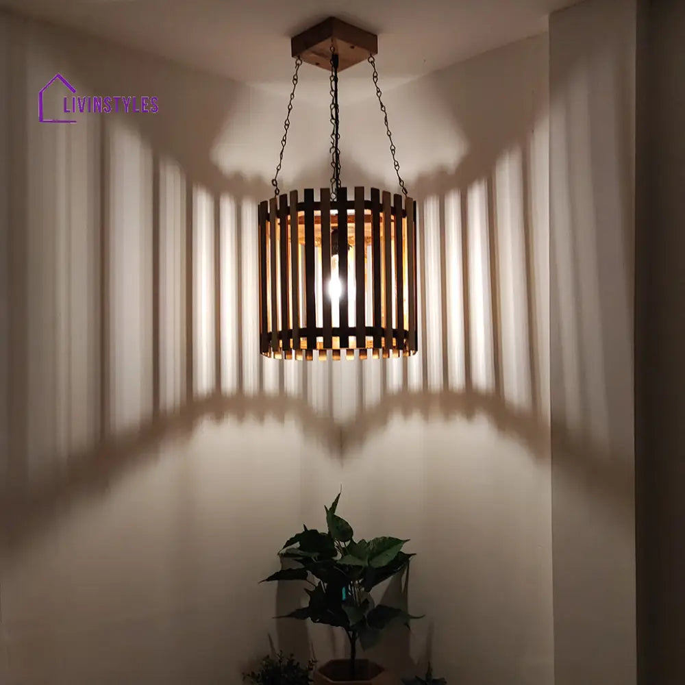 Octa Beige & Brown Wooden Single Hanging Lamp Lamps