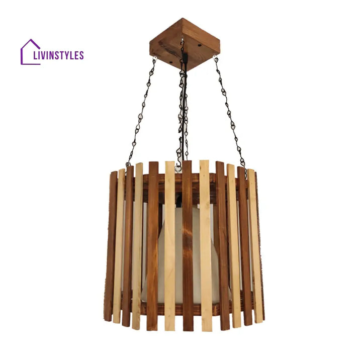 Octa Beige & Brown Wooden Single Hanging Lamp Lamps