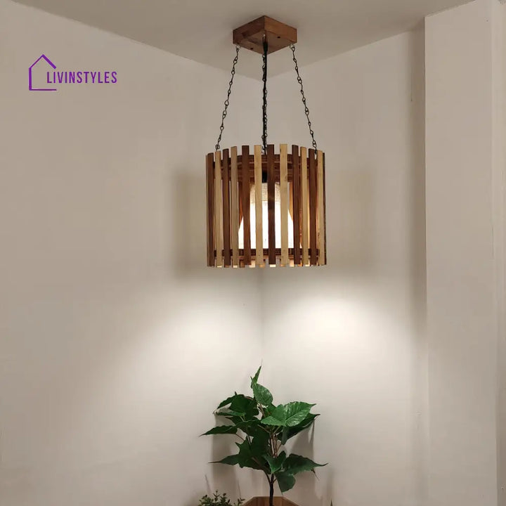 Octa Beige & Brown Wooden Single Hanging Lamp Lamps