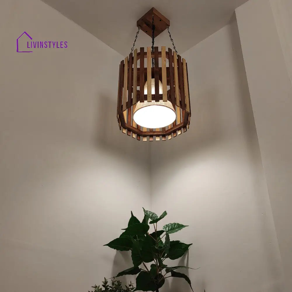 Octa Beige & Brown Wooden Single Hanging Lamp Lamps