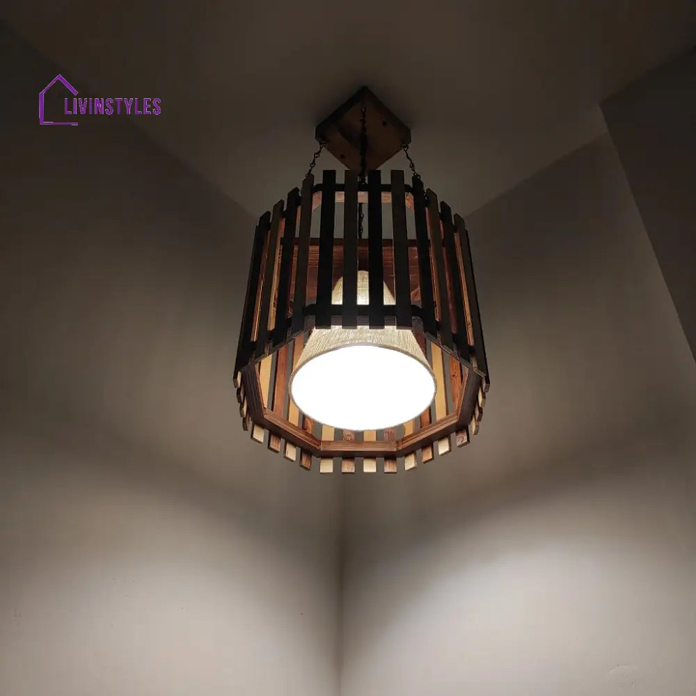 Octa Beige & Brown Wooden Single Hanging Lamp Lamps