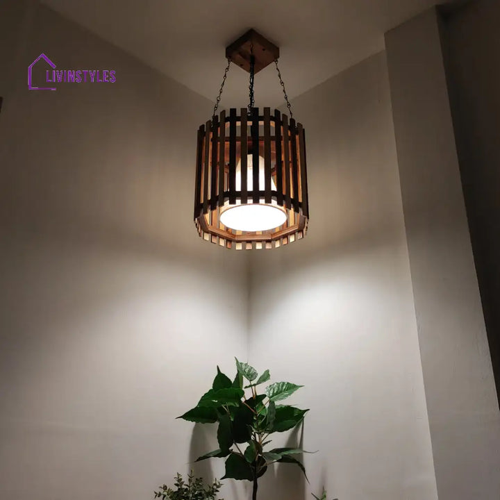 Octa Beige & Brown Wooden Single Hanging Lamp Lamps