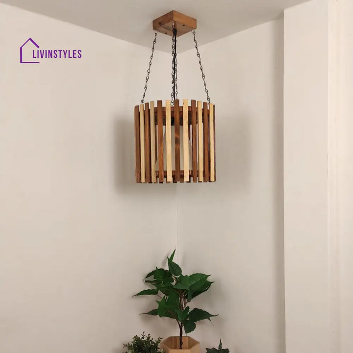 Octa Beige & Brown Wooden Single Hanging Lamp Lamps