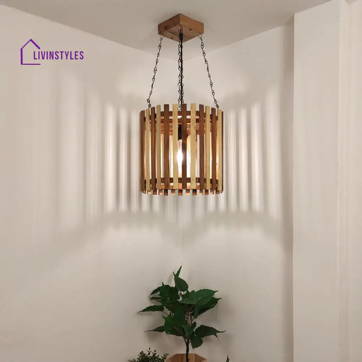 Octa Beige & Brown Wooden Single Hanging Lamp Lamps