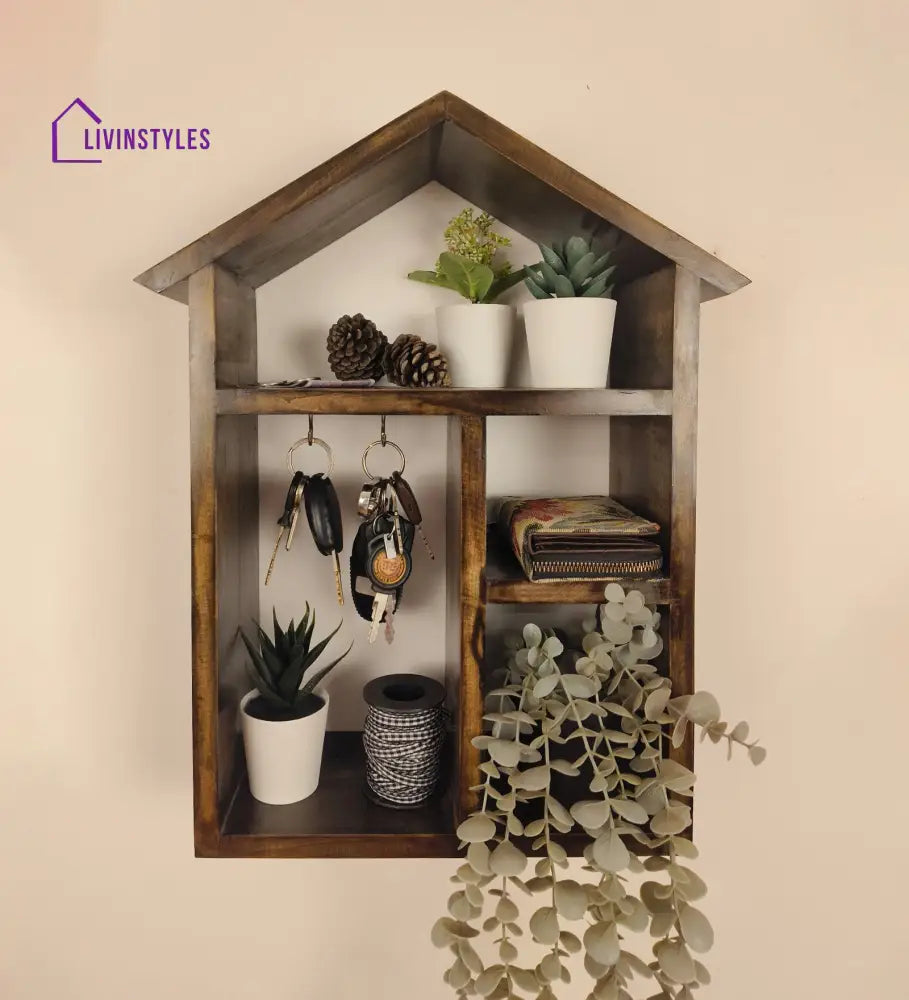 Octavius Wooden Wall Shelf Organiser With Key Holders