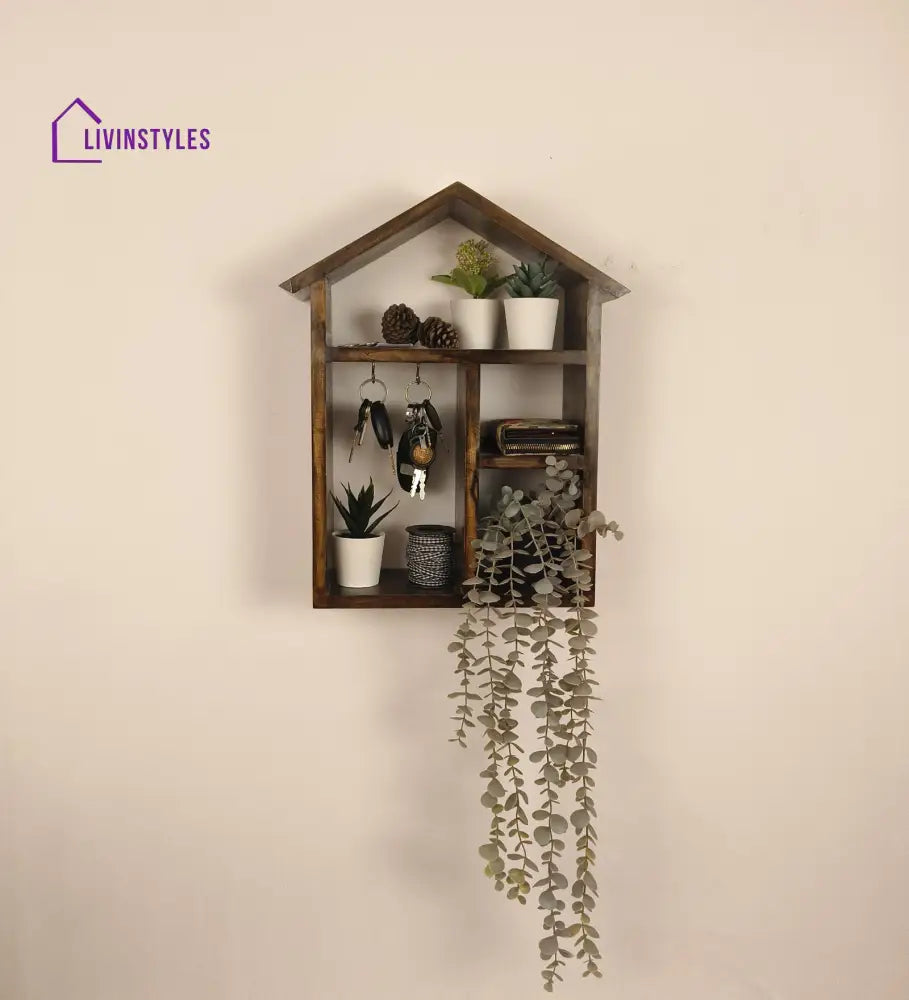 Octavius Wooden Wall Shelf Organiser With Key Holders