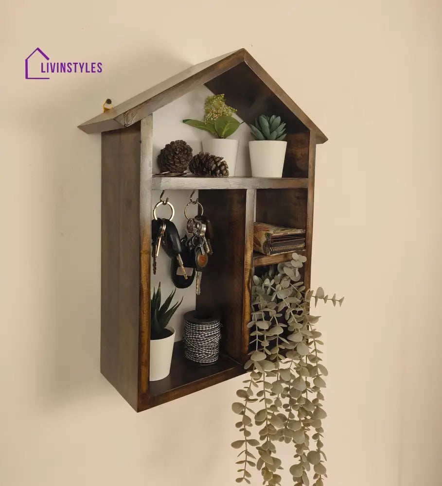 Octavius Wooden Wall Shelf Organiser With Key Holders