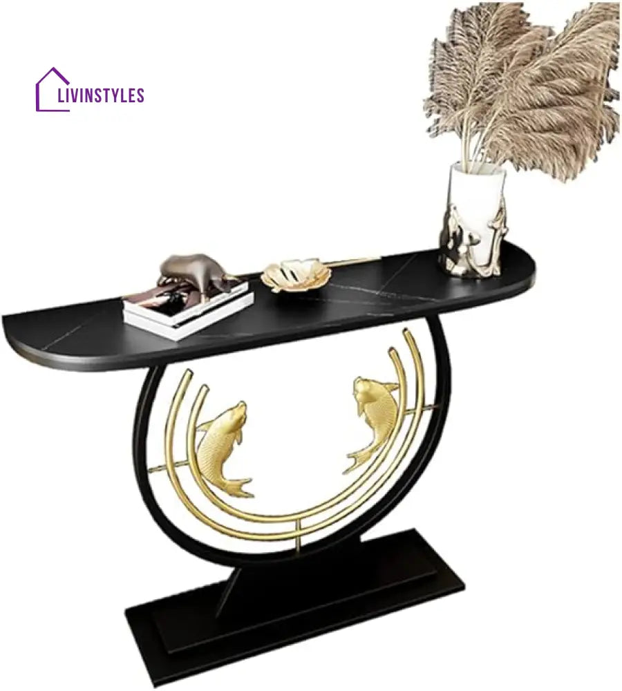 Oksana Fish Design Top Console Table In Black & Gold