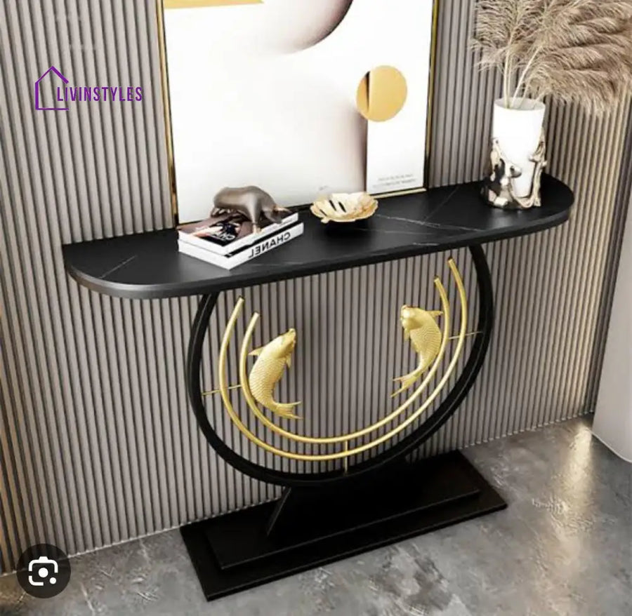 Oksana Fish Design Top Console Table In Black & Gold