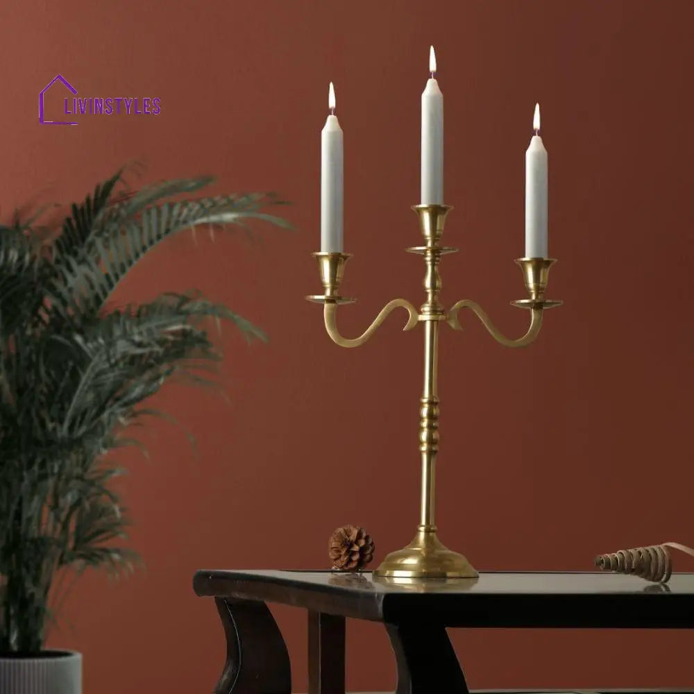 Olen Three Light Candle Holder Gold