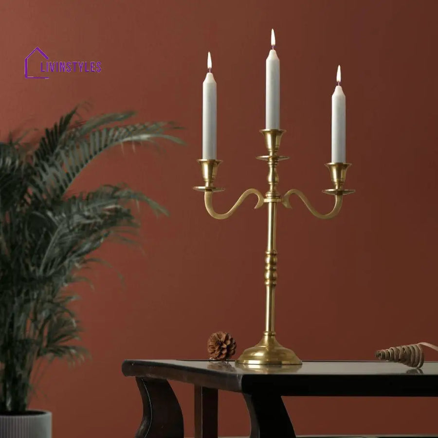 Olen Three Light Candle Holder Gold