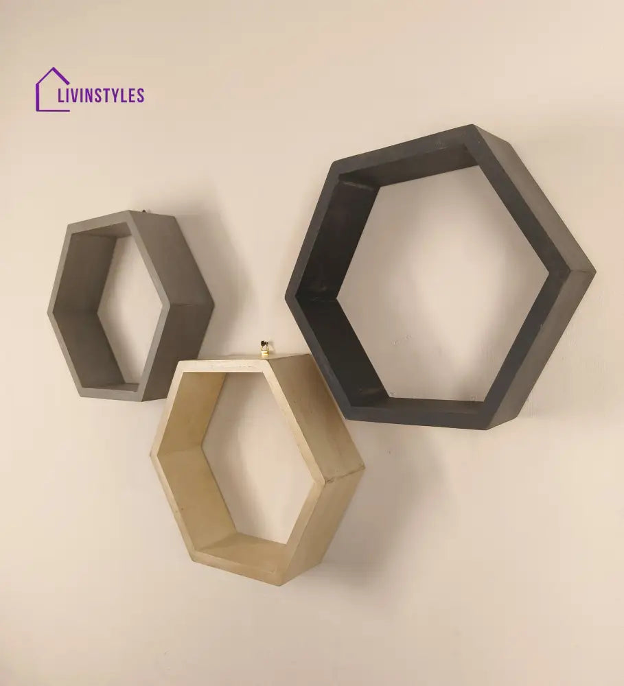 Oliver Iii Hexagonal Shaped Set Of 3 Wooden Wall Shelves Decor