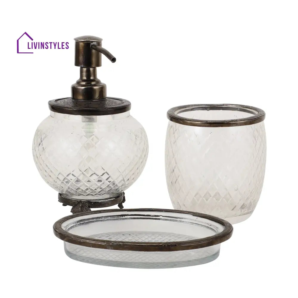 Olivia Daimond Crystal Cut Bathroom Set In Black