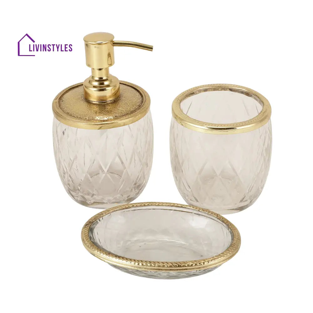 Olivia Daimond Crystal Cut Bathroom Set In Gold