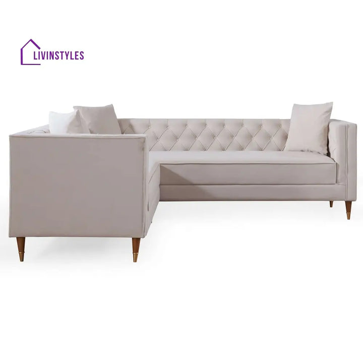 Omkar Cream L Shaped Velvet Sofa For Living Room