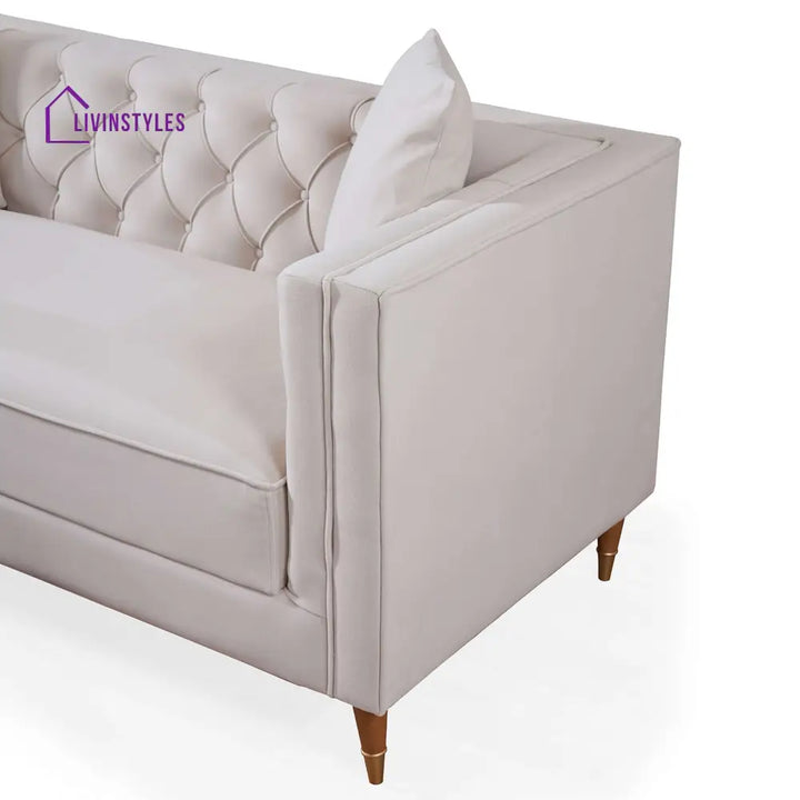 Omkar Cream L Shaped Velvet Sofa For Living Room