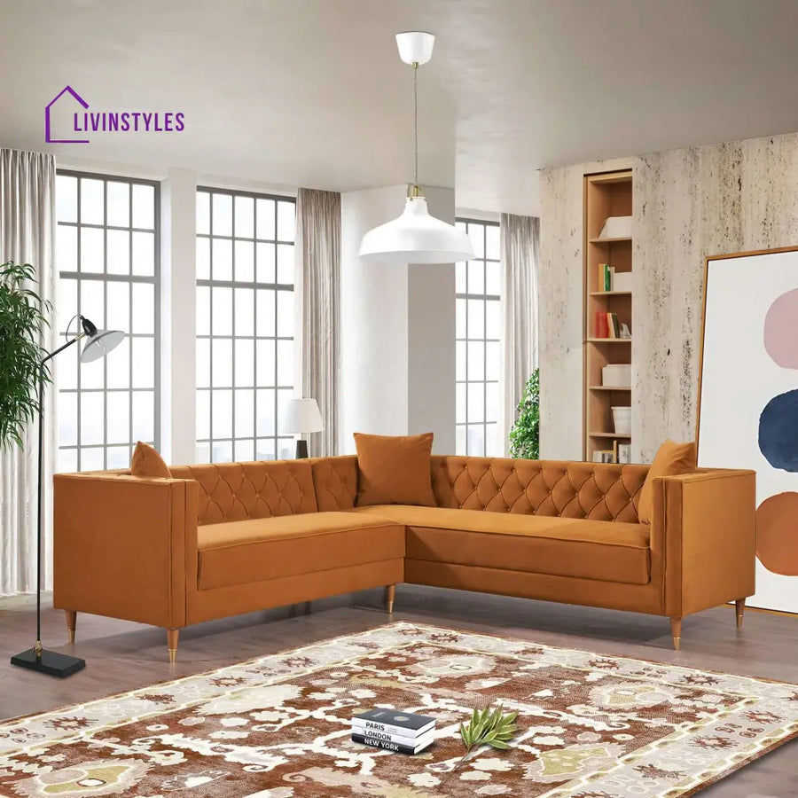 Omkar L Shaped Velvet Sofa For Living Room