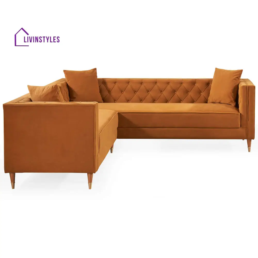 Omkar L Shaped Velvet Sofa For Living Room