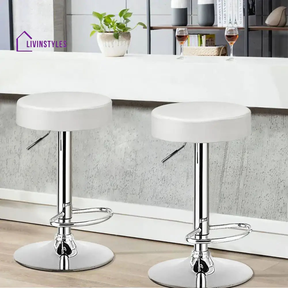 Omkar Linon Bar Stool Set Of-2 / White