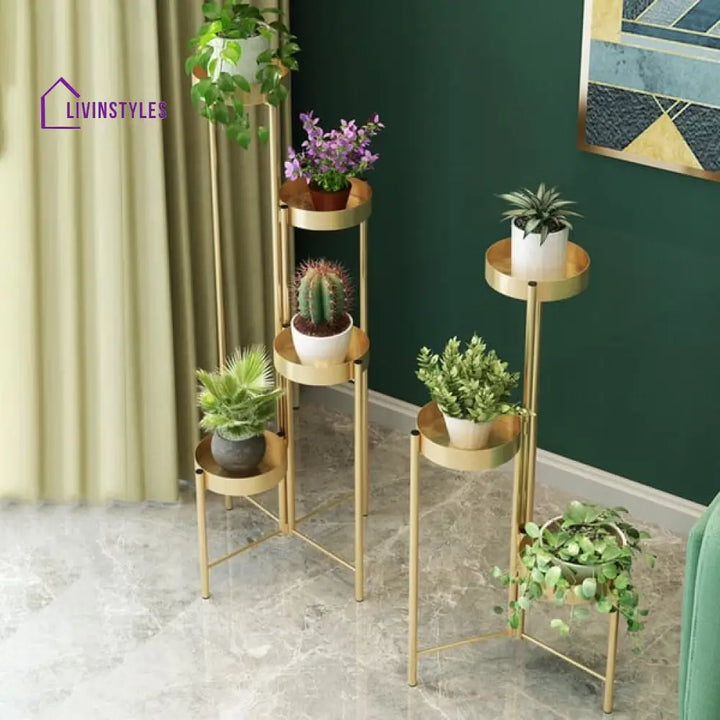 Orlando Luxury Plant Stand In Gold Color Stands