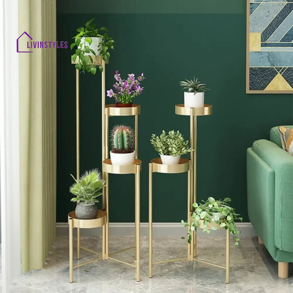 Orlando Luxury Plant Stand In Gold Color Stands