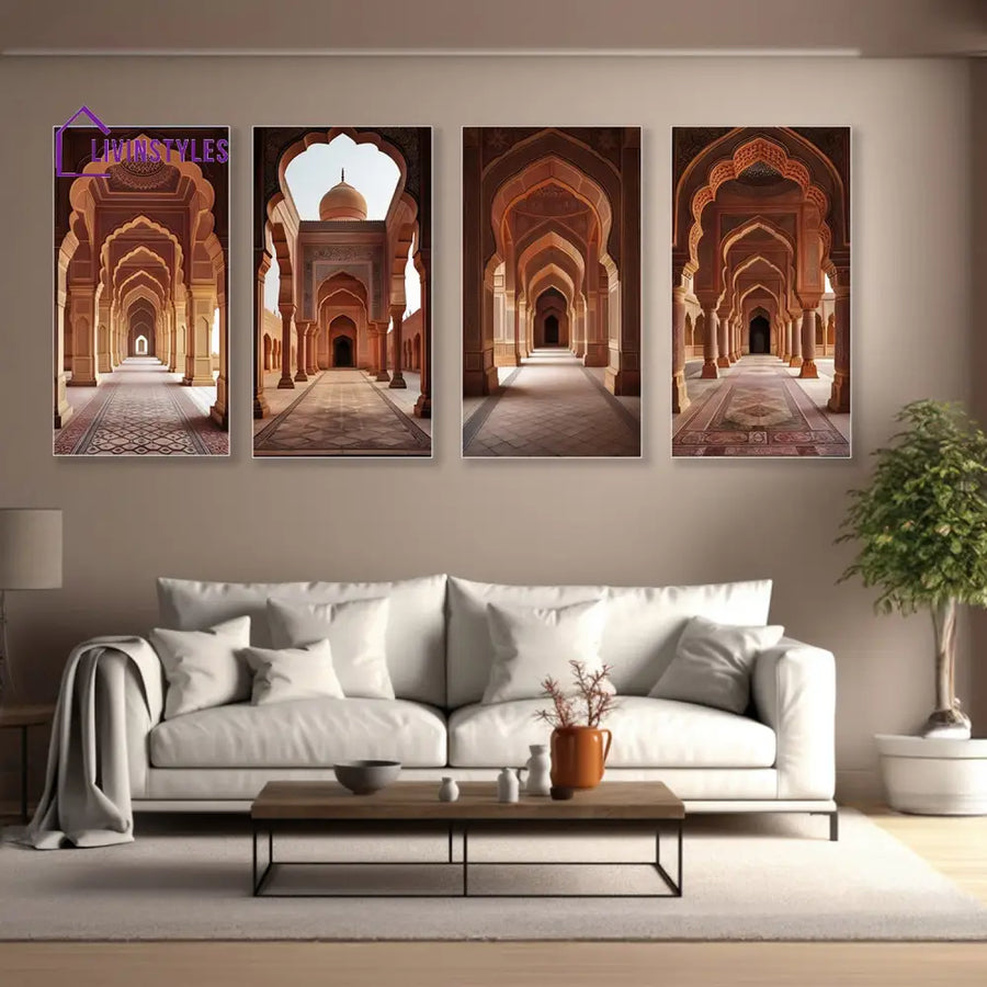 Ornate Arched Hall Canvas Collection Set Of 4 Printed Wall Painting