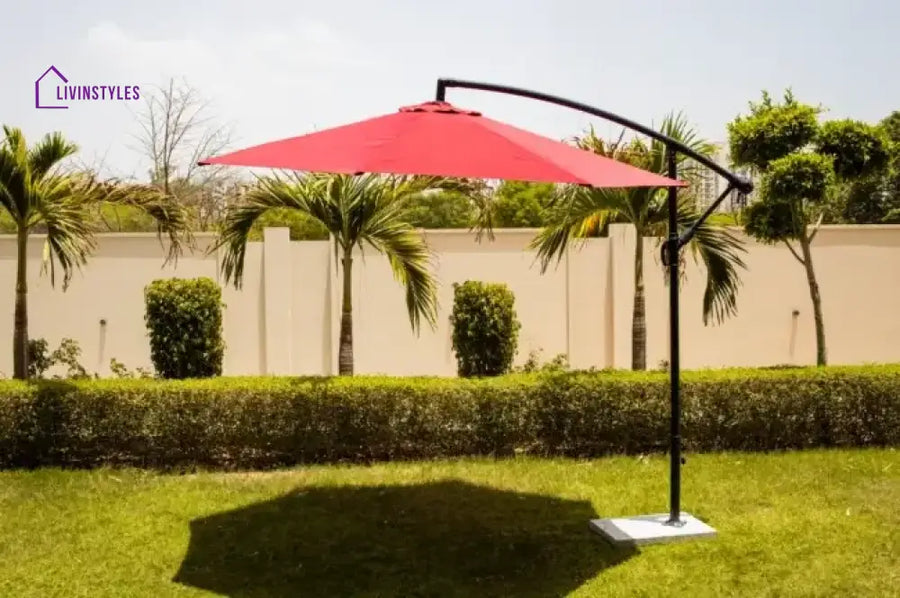 Outdoor Umbrella With Marble Base For Garden (Red)